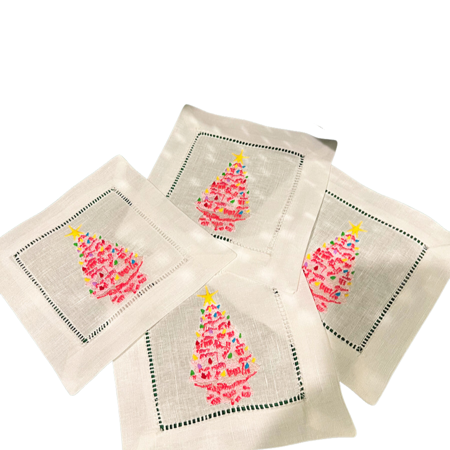 Retro Christmas Tree Cocktail Napkins - Set of 4