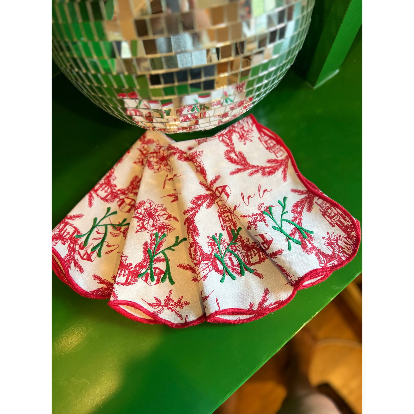 Single Letter Monogram Christmas Toile Dinner Napkins - Set of 4