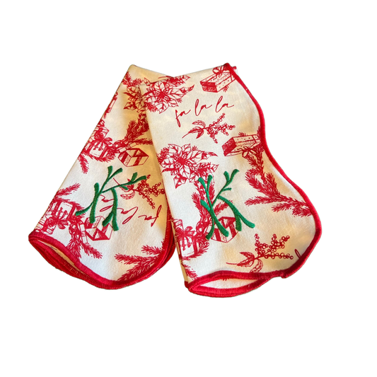 Single Letter Monogram Christmas Toile Dinner Napkins - Set of 4
