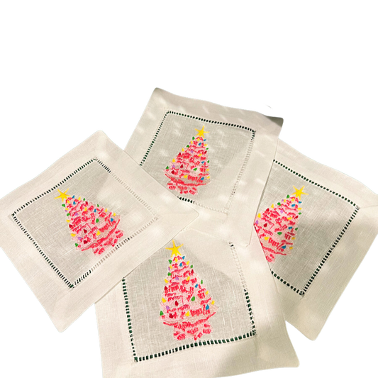 Retro Christmas Tree Cocktail Napkins - Set of 4